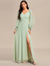 Load image into Gallery viewer, Color=Mint Green | A Line V Neck Wholesale Bridesmaid Dresses With High Split-Mint Green 
