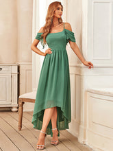 Load image into Gallery viewer, Color=Green Bean | Asymmetrical Hem U-Neck Wholesale Bridesmaid Dresses-Green Bean 3