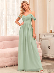 Color=Mint Green | A Line Floor Length Deep V Neck Wholesale Bridesmaid Dresses-Mint Green 4