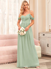 Load image into Gallery viewer, Color=Mint Green | A Line Floor Length Deep V Neck Wholesale Bridesmaid Dresses-Mint Green 6