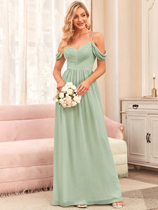 Color=Mint Green | A Line Floor Length Deep V Neck Wholesale Bridesmaid Dresses-Mint Green 6