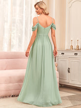 Load image into Gallery viewer, Color=Mint Green | A Line Floor Length Deep V Neck Wholesale Bridesmaid Dresses-Mint Green 7