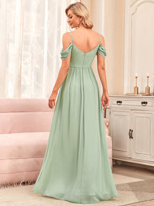 Color=Mint Green | A Line Floor Length Deep V Neck Wholesale Bridesmaid Dresses-Mint Green 7