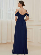 Load image into Gallery viewer, Color=Navy Blue | A Line Floor Length Deep V Neck Wholesale Bridesmaid Dresses-Navy Blue 2