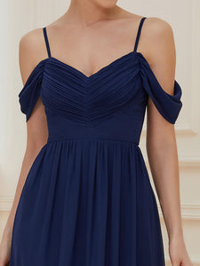 Color=Navy Blue | A Line Floor Length Deep V Neck Wholesale Bridesmaid Dresses-Navy Blue 5