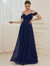 Load image into Gallery viewer, Color=Navy Blue | A Line Floor Length Deep V Neck Wholesale Bridesmaid Dresses-Navy Blue 1