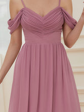 Load image into Gallery viewer, Color=Orchid | A Line Floor Length Deep V Neck Wholesale Bridesmaid Dresses-Orchid 5