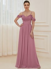 Load image into Gallery viewer, Color=Orchid | A Line Floor Length Deep V Neck Wholesale Bridesmaid Dresses-Orchid 1