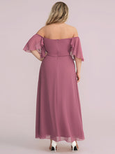 Load image into Gallery viewer, Color=Orchid | Off Shoulder Short Sleeves A-Line Wholesale Bridesmaid Dresses-Orchid 4