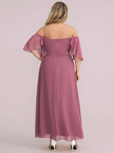 Color=Orchid | Off Shoulder Short Sleeves A-Line Wholesale Bridesmaid Dresses-Orchid 4