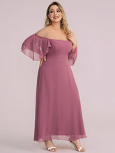 Load image into Gallery viewer, Color=Orchid | Off Shoulder Short Sleeves A-Line Wholesale Bridesmaid Dresses-Orchid 2