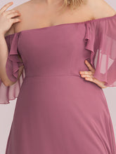 Load image into Gallery viewer, Color=Orchid | Off Shoulder Short Sleeves A-Line Wholesale Bridesmaid Dresses-Orchid 5