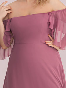 Color=Orchid | Off Shoulder Short Sleeves A-Line Wholesale Bridesmaid Dresses-Orchid 5