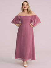 Load image into Gallery viewer, Color=Orchid | Off Shoulder Short Sleeves A-Line Wholesale Bridesmaid Dresses-Orchid 3