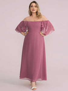 Color=Orchid | Off Shoulder Short Sleeves A-Line Wholesale Bridesmaid Dresses-Orchid 3