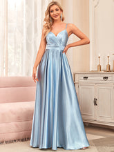 Load image into Gallery viewer, Color=Ice blue | Spaghetti Straps Deep V Neck A Line Wholesale Bridesmaid Dresses-Ice blue 1