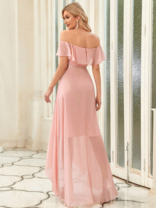 Color=Pink | Sexy Asymmetrical Hem Ruffles Sleeve Wholesale Bridesmaid Dresses-Pink 2