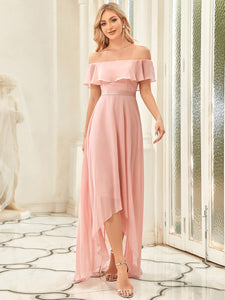 Color=Pink | Sexy Asymmetrical Hem Ruffles Sleeve Wholesale Bridesmaid Dresses-Pink 4