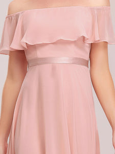 Color=Pink | Sexy Asymmetrical Hem Ruffles Sleeve Wholesale Bridesmaid Dresses-Pink 5