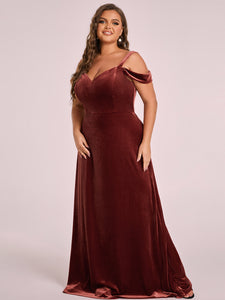 Color=brick-red | Deep V Neck Sleeveless A Line Shiny Wholesale Bridesmaid Dresses-brick-red 4