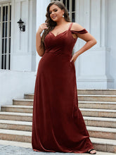 Load image into Gallery viewer, Color=brick-red | Deep V Neck Sleeveless A Line Shiny Wholesale Bridesmaid Dresses-brick-red 2