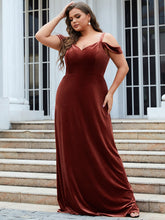 Load image into Gallery viewer, Color=brick-red | Deep V Neck Sleeveless A Line Shiny Wholesale Bridesmaid Dresses-brick-red 3