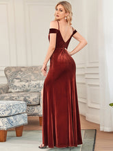 Load image into Gallery viewer, Color=brick-red | A Line Sleeveless  Off Shoulder Wholesale Bridesmaid Dresses-brick-red 2