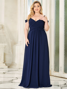Color=Navy Blue | A Line Deep V Neck Floor Length Wholesale Bridesmaid Dresses-Navy Blue 1
