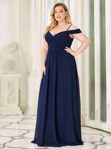 Color=Navy Blue | A Line Deep V Neck Floor Length Wholesale Bridesmaid Dresses-Navy Blue 3
