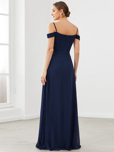 Color=Navy Blue | A Line Off Shoulder Wholesale Chiffon Bridesmaid Dresses-Navy Blue 2