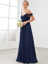 Load image into Gallery viewer, Color=Navy Blue | A Line Off Shoulder Wholesale Chiffon Bridesmaid Dresses-Navy Blue 3