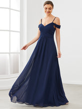 Load image into Gallery viewer, Color=Navy Blue | A Line Off Shoulder Wholesale Chiffon Bridesmaid Dresses-Navy Blue 4