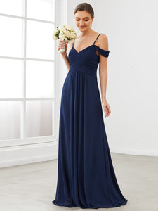 Color=Navy Blue | A Line Off Shoulder Wholesale Chiffon Bridesmaid Dresses-Navy Blue 1