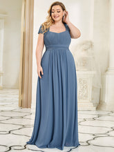 Load image into Gallery viewer, Color=Dusty Navy | Short Round Neck A Line Floor-Length Wholesale Evening Dresses-Dusty Navy 1