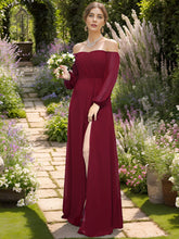 Load image into Gallery viewer, Color=Burgundy | Chiffon Maxi Long One Shoulder Wholesale Evening Dresses With Lantern Sleeves-Burgundy 10