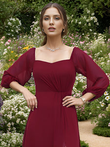 Color=Burgundy | Chiffon Maxi Long One Shoulder Wholesale Evening Dresses With Lantern Sleeves-Burgundy 8