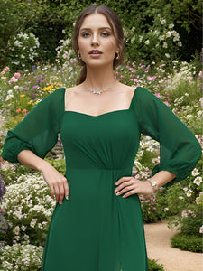 Color=Dark Green | Chiffon Maxi Long One Shoulder Wholesale Evening Dresses With Lantern Sleeves-Dark Green 13
