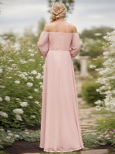 Load image into Gallery viewer, Color=Pink | Chiffon Maxi Long One Shoulder Wholesale Evening Dresses With Lantern Sleeves-Pink 5