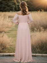 Load image into Gallery viewer, Color=Pink | Chiffon Maxi Long One Shoulder Wholesale Evening Dresses With Lantern Sleeves-Pink 2