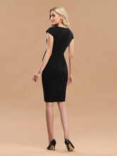 Load image into Gallery viewer, Color=Black | Women&#39;S Stylish Square Neckline Sheath Wholesale Work Dress-Black 2