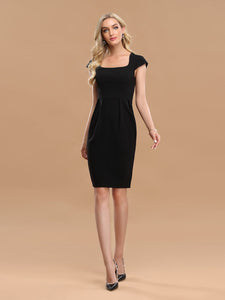 Color=Black | Women'S Stylish Square Neckline Sheath Wholesale Work Dress-Black 1