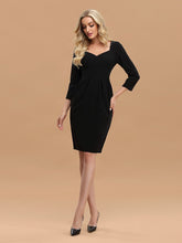 Load image into Gallery viewer, Color=Black | Simple High Waist Sheath Wholesale Work Dress With 3/4 Sleeves-Black 3