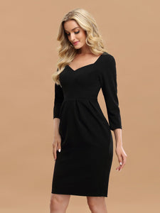 Color=Black | Simple High Waist Sheath Wholesale Work Dress With 3/4 Sleeves-Black 4