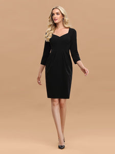 Color=Black | Simple High Waist Sheath Wholesale Work Dress With 3/4 Sleeves-Black 1