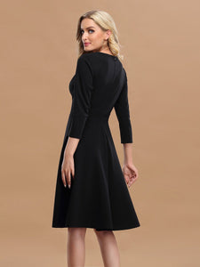 Color=Black | Solid Color A-Line Wholesale Work Dress With Sweetheart Neckline-Black 2