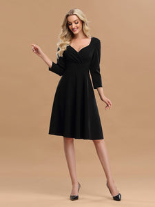 Color=Black | Solid Color A-Line Wholesale Work Dress With Sweetheart Neckline-Black 4