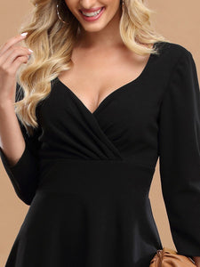 Color=Black | Solid Color A-Line Wholesale Work Dress With Sweetheart Neckline-Black 5