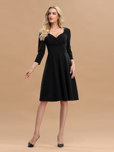Color=Black | Solid Color A-Line Wholesale Work Dress With Sweetheart Neckline-Black 1