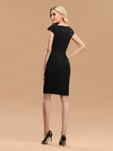 Load image into Gallery viewer, Color=Black | Elegant Round Neckline Sheath Knee Length Wholesale Work Dress-Black 2