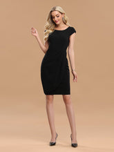 Load image into Gallery viewer, Color=Black | Elegant Round Neckline Sheath Knee Length Wholesale Work Dress-Black 1